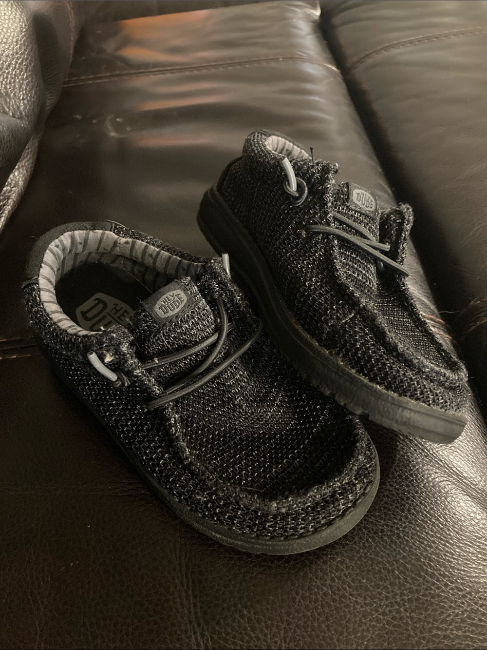 Hey Dude Kids Black Knit Slip-On Sneakers with Bungee Laces